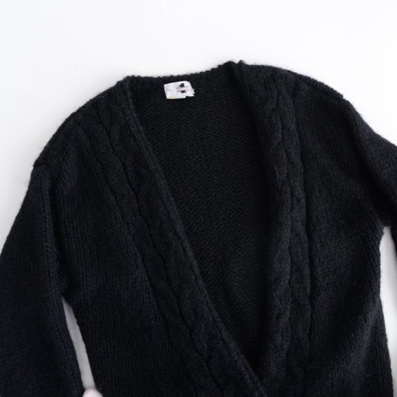 Vintage Eaton Black 50% Wool Open Face Cardigan with Buttons Size GL - Picture 10 of 10